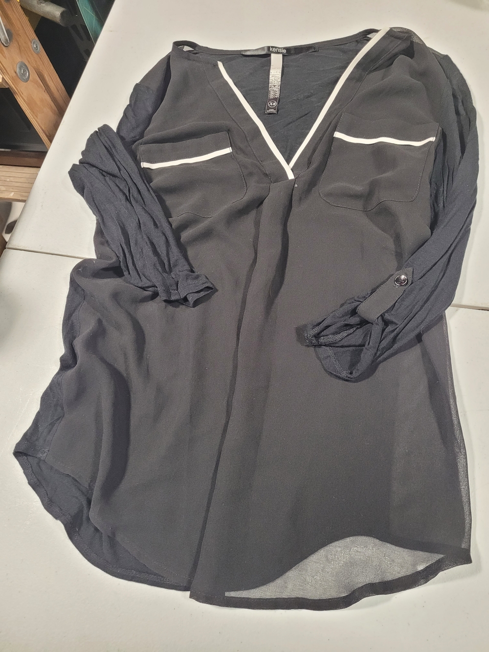 Kensie Black V-Neck Tunic with White Trim